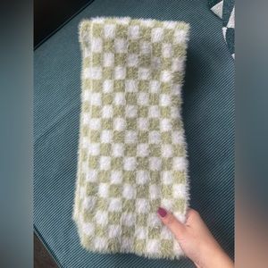 Fuzzy Checkered Scarf in Pastel Green (Lime Green?)